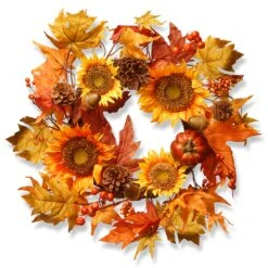 National Tree Company Artificial Autumn Wreath, Decorated With Sunflowers, Pinecones, Berry Clusters, Acorns, Pumpkins, Maple Leaves, Autumn Collection, 22 In
