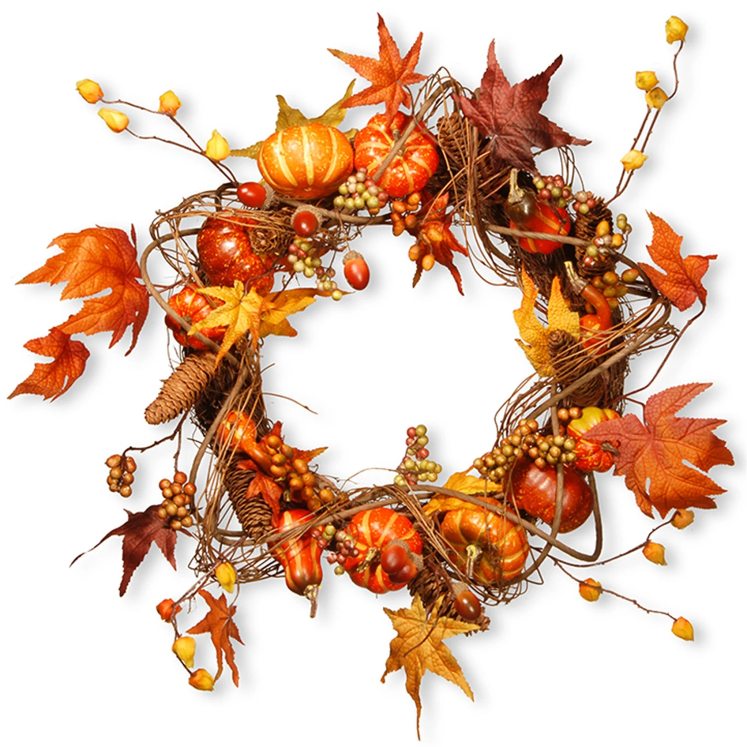 National Tree Company Artificial Autumn Wreath, Decorated With Pumpkins, Gourds, Pinecones, Berry Clusters, Maple Leaves, Autumn Collection, 21 In 1 National Tree Company Artificial Autumn Wreath, Decorated With Pumpkins, Gourds, Pinecones, Berry Clusters, Maple Leaves, Autumn Collection, 21 In