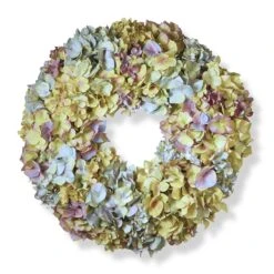National Tree Company Artificial Hanging Wreath, Woven Branch Base, Decorated With Mixed, Colorful Hydrangea Blooms, Spring Collection, 19 Inches