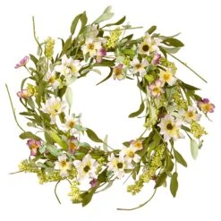 National Tree Company Artificial Hanging Wreath, Vine Stem Base, Decorated With White And Purple Mixed Flower Blooms, Flowing Green Stems, Seed Pods, Spring Collection, 20 Inches