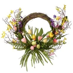 National Tree Company Artificial Spring Wreath, Decorated With Pastel Eggs, Flower Blooms, Easter Collection, 20 Inches