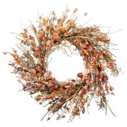 National Tree Company Artificial Autumn Wreath, Decorated With Wildflowers, Stems, Stalks, Autumn Collection, 22 In