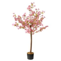 National Tree Company Artificial Potted Plant, Cherry Blossom, Decorated With Pink Flower Blooms, Leaves, Includes Black Pot Base, Spring Collection, 4 Feet