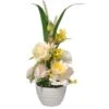 National Tree Company Artificial Potted Flowers, White Daises And Roses, Decorated With Leafy Greens, Includes White Pot Base, Spring Collection, 17 Inches