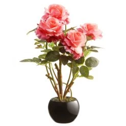 National Tree Company Artificial Potted Flowers, Pink Roses, Includes Black Base, Spring Collection, 17 Inches