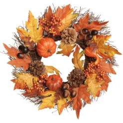 16" Pumpkins And Maple Leaves Wreath