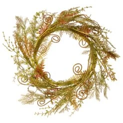 National Tree Company Artificial Hanging Wreath, Vine Stem Base, Decorated With Fern Fronds, Curled Branch Sprigs, Flowing Green Stems, Spring Collection, 22 Inches