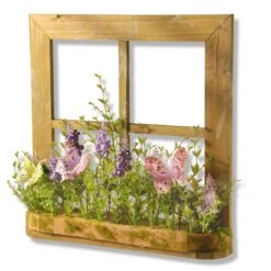 National Tree Company Artificial Window Decoration, Decorated With Lavender, Leafy Greens, Butterflies, Spring Collection, 14 Inches