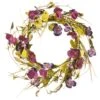 National Tree Company Artificial Hanging Wreath, Vine Stem Base, Decorated With Purple Pansy And Poppy Flowers, Seed Pods, Leafy Greens, Spring Collection, 22 Inches