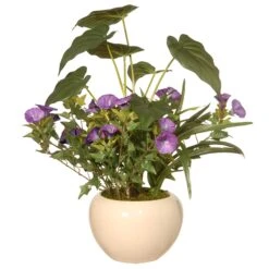 National Tree Company Artificial Potted Plant, Decorated With Purple Flower Blooms, Flowing Stems, Includes Cream Ceramic Pot Base, Spring Collection, 18 Inches