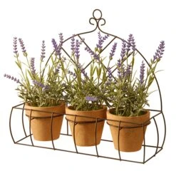 National Tree Company Artificial Potted Plants In Metal Holder, Decorated With Lavender Plants, Classic Pot Bases, Ornate Metal Holder, 3 Plants, Spring Collection, 13 Inches