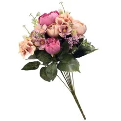 National Tree Company Artificial Floral Bouquet, Vine Stem Base, Decorated With Pink Rose Blooms, Purple Berry Clusters, Seed Pods, Leafy Greens, Spring Collection, 19 Inches
