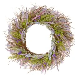 National Tree Company Artificial Hanging Wreath, Woven Branch Base, Decorated With Purple Lavender Blooms, Flowing Green Stems, Small Flower Blooms, Spring Collection, 24 Inches