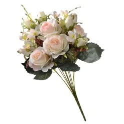 National Tree Company Artificial Floral Bouquet, Vine Stem Base, Decorated With Light Pink Rose Blooms, Seed Pods, Leafy Greens, Spring Collection, 19 Inches