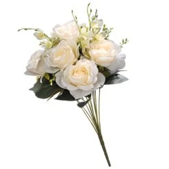 National Tree Company Artificial Floral Bouquet, Vine Stem Base, Decorated With Cream Rose Blooms, Seed Pods, Leafy Greens, Spring Collection, 19 Inches