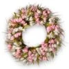 National Tree Company Artificial Hanging Wreath, Woven Branch Base, Decorated With Pink And White Tulips, Flowing Green Stems, Spring Collection, 21 Inches