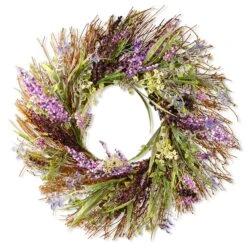 National Tree Company Artificial Hanging Wreath, Woven Vine Base, Decorated With Mixed Leaves, Seed Pods, Spring Collection, 22 Inches