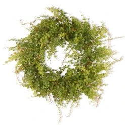 National Tree Company Artificial Hanging Wreath, Green, Woven Branch Base, Decorated With Boxwood Flowers, Spring Collection, 22 Inches