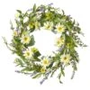 National Tree Company Artificial Hanging Wreath, Green, Yellow Daisy, Woven Vine Stem, Decorated With White Flower Blooms, Lavender, Leafy Greens, Spring Collection, 20 Inches