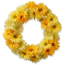 National Tree Company Artificial Hanging Wreath, Yellow, Yellow Cosmos, Woven Vine Stem Base, Decorated With Florwe Blooms, Spring Collection, 19 Inches