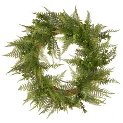 National Tree Company Artificial Hanging Wreath, Green, Boston Fern, Woven Branch Base, Decorated With Fern Leaves, Spring Collection, 22 Inches