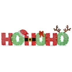 23" Tinsel Fabric "HO HO HO" Sign With 120 Red & Cool White LED Lights-UL