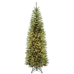 Artificial Pre-Lit Slim Christmas Tree, Green, Kingswood Fir, White Lights, Includes Stand, 7.5 Feet