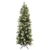 Pre-Lit Artificial Slim Christmas Tree, Wintry Pine, Green, White Lights, Decorated With Pine Cones, Includes Stand, 7.5 Feet