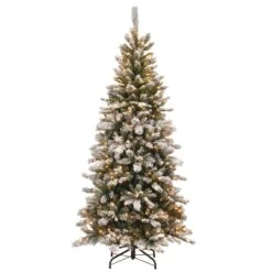 7.5 Ft. Snowy Mountain Pine Slim Pine Tree With Clear Lights