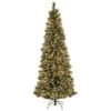 Pre-Lit Artificial Slim Christmas Tree, Green, Glittery Bristle Pine, White Lights, Includes Stand, 7.5 Feet