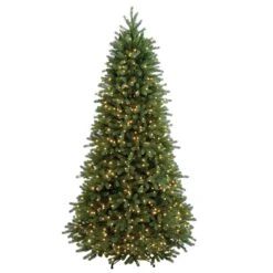Pre-Lit Slim Artificial Christmas Tree, Green, Jersey Fraser Fir, 'Feel Real', White Lights, Includes Stand, 7.5 Feet