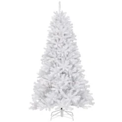 Pre-Lit Artificial Slim Christmas Tree, White, North Valley Spruce, White Lights, Includes Stand, 7.5 Feet